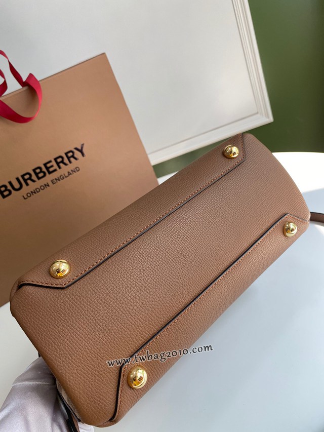 Burberry專門店新款小號棕色托特包 巴寶莉粒面小牛皮手提肩背女包 yxb1429